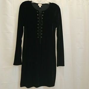 Black Velvet Lace Up Front Dress